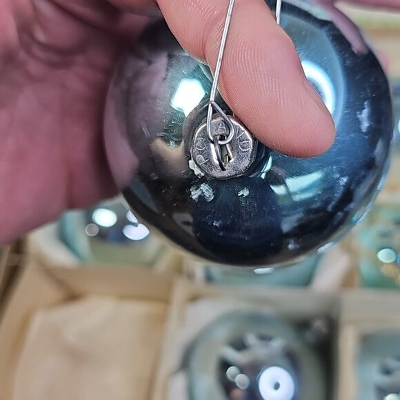 Poland Santa Land 1950s 1960s 12pcs Christmas Ornaments Blue Glass With BOX READ - Picture 4 of 16